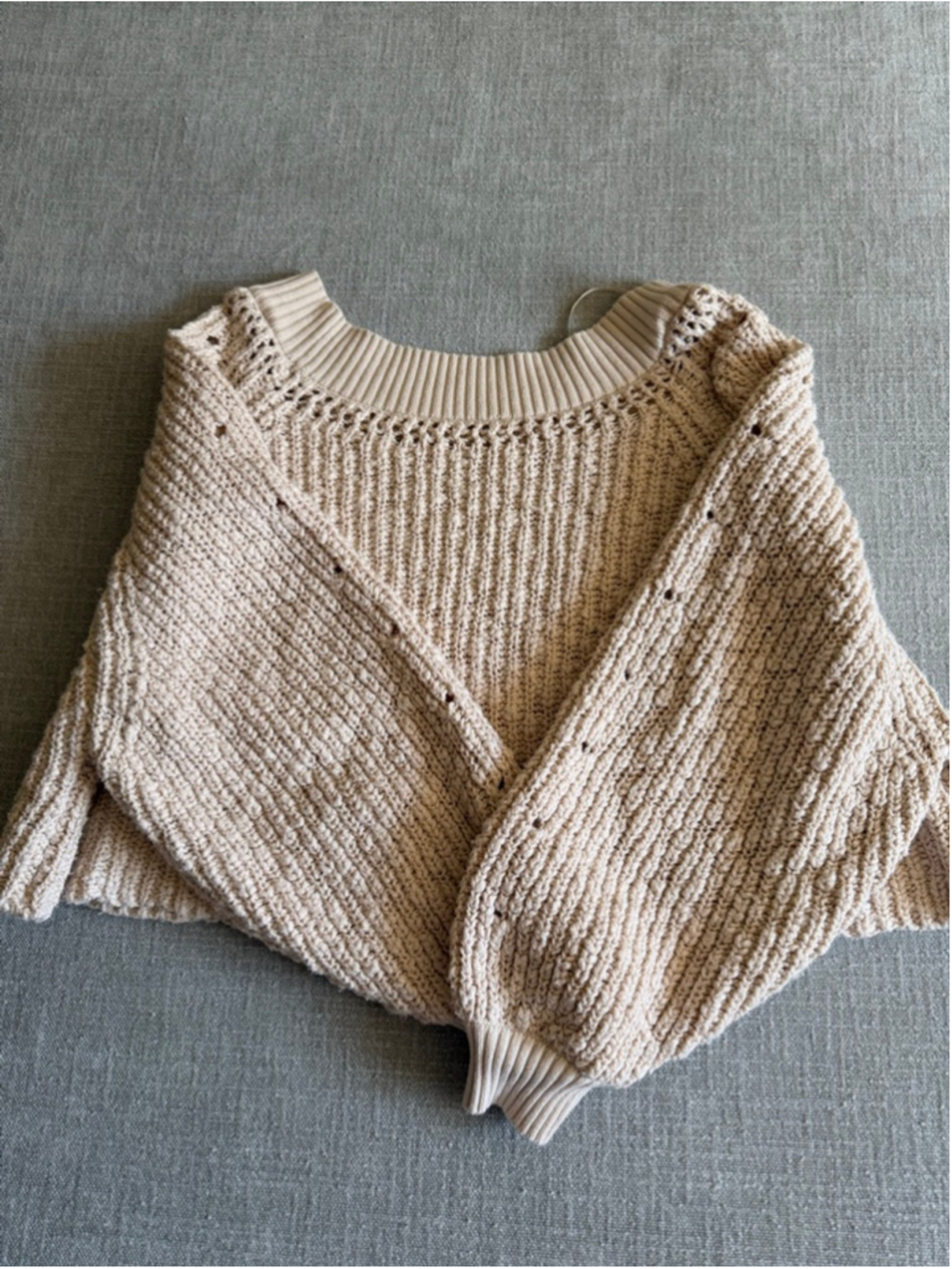 Free People Pandora Boatneck Sweater ivory chunky knit cropped women’s medium - Picture 10 of 10